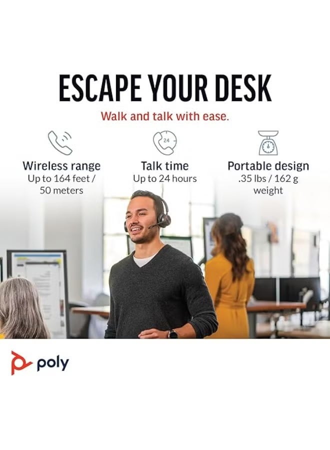 Poly Voyager 4320-M Wireless Headset with BT700 USB-A Adapter and Charging Stand – Dual-Ear, Noise-Cancelling, Microsoft Teams Certified, Black - Image 4